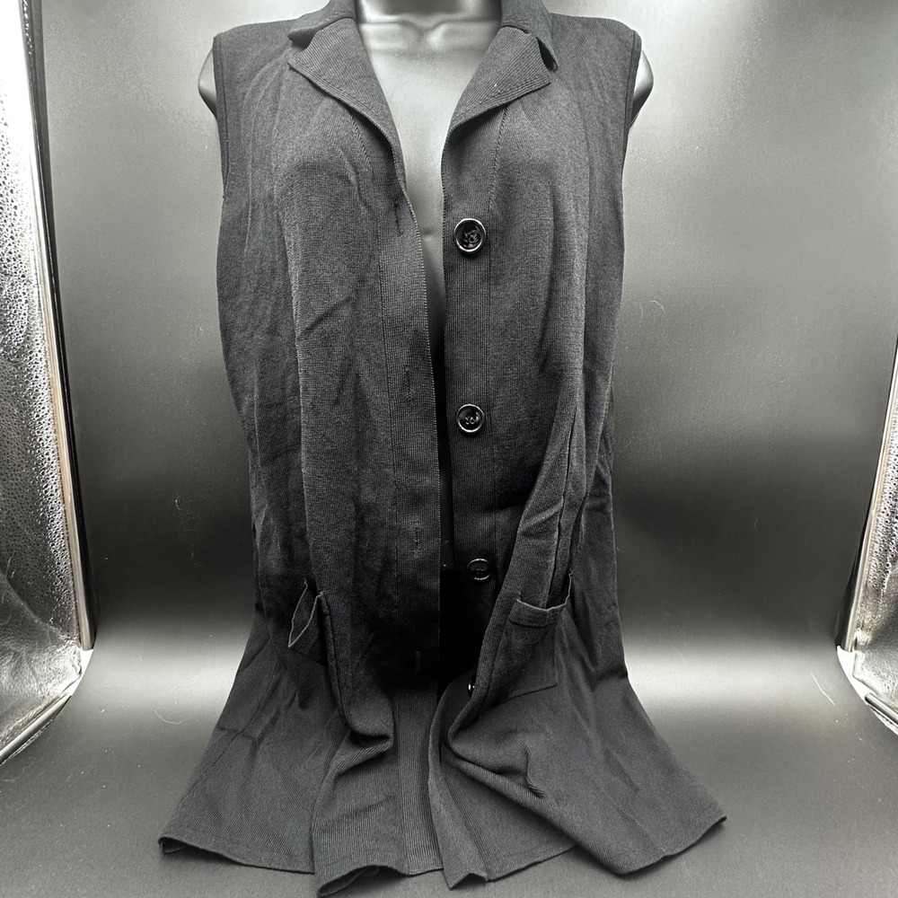 Cable & Gauge Sleeveless Button Front Duster Vest - Knit - Career Casual